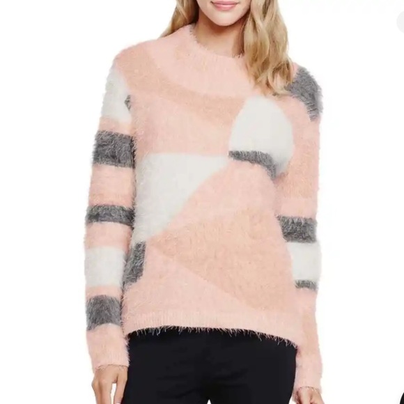 Vince Camuto Sweaters - Vince Camuto Glacier Dream Geo Print Fuzzy Eyelash Mockneck Sweater